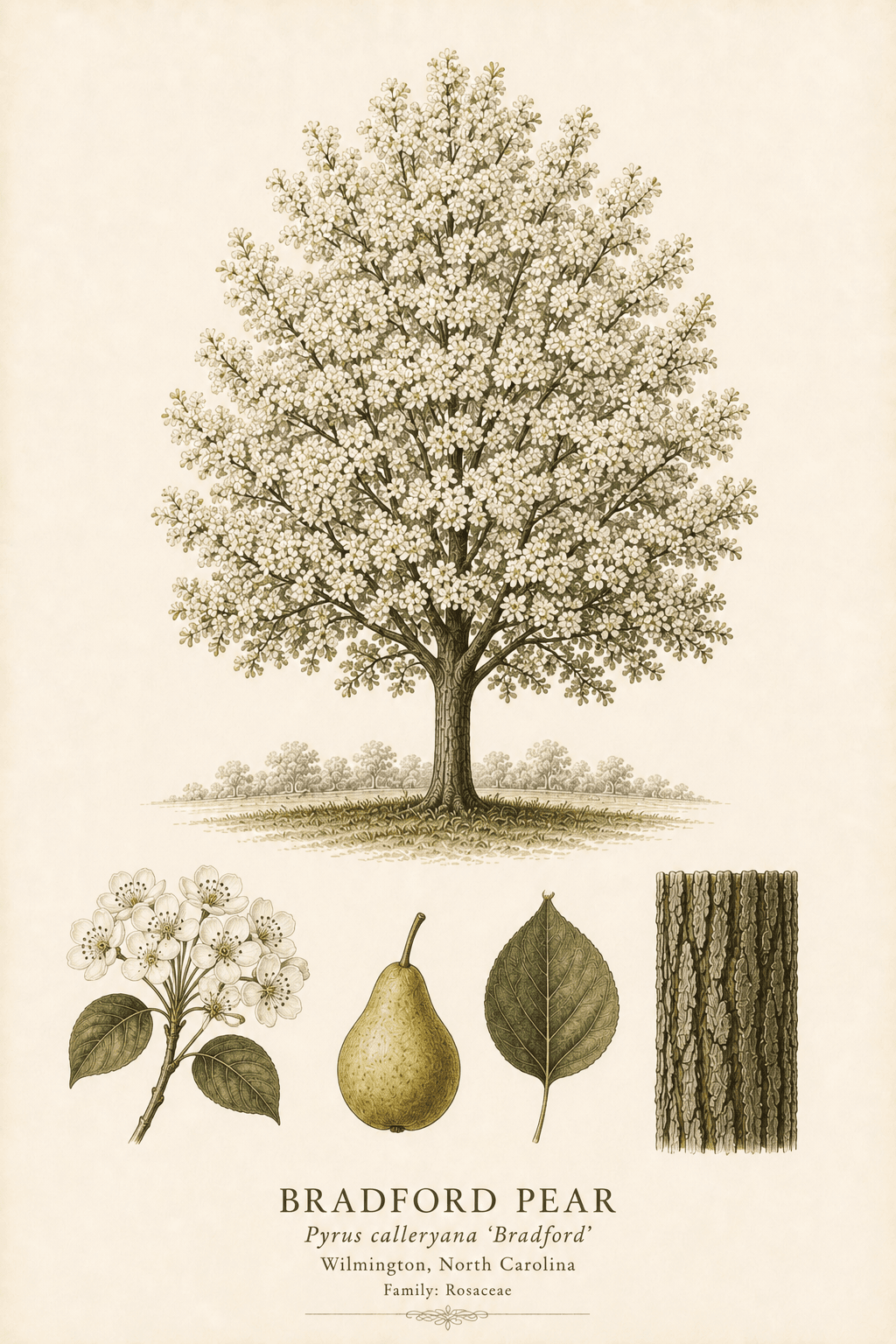 Bradford Pear botanical illustration