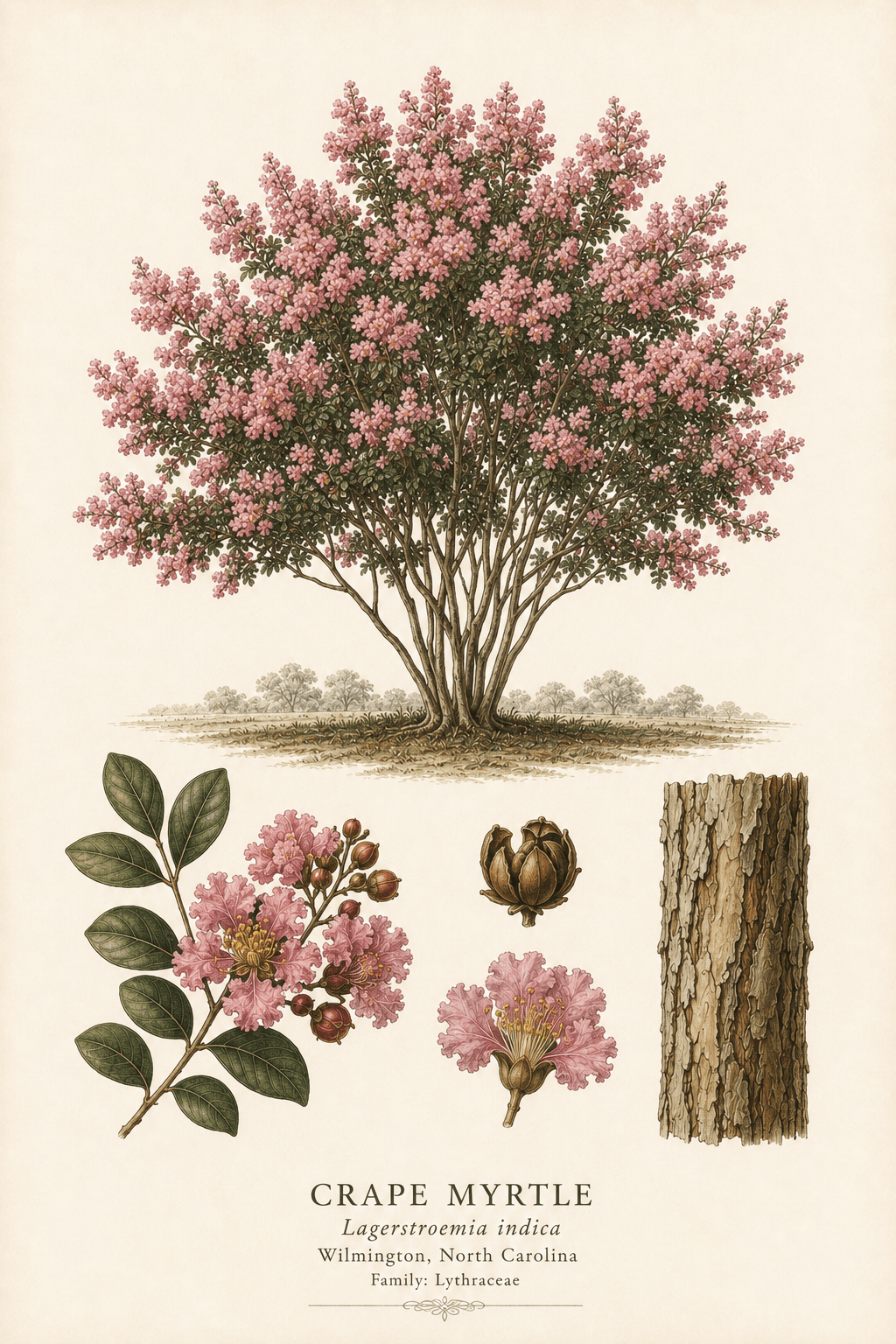 Crape Myrtle botanical illustration