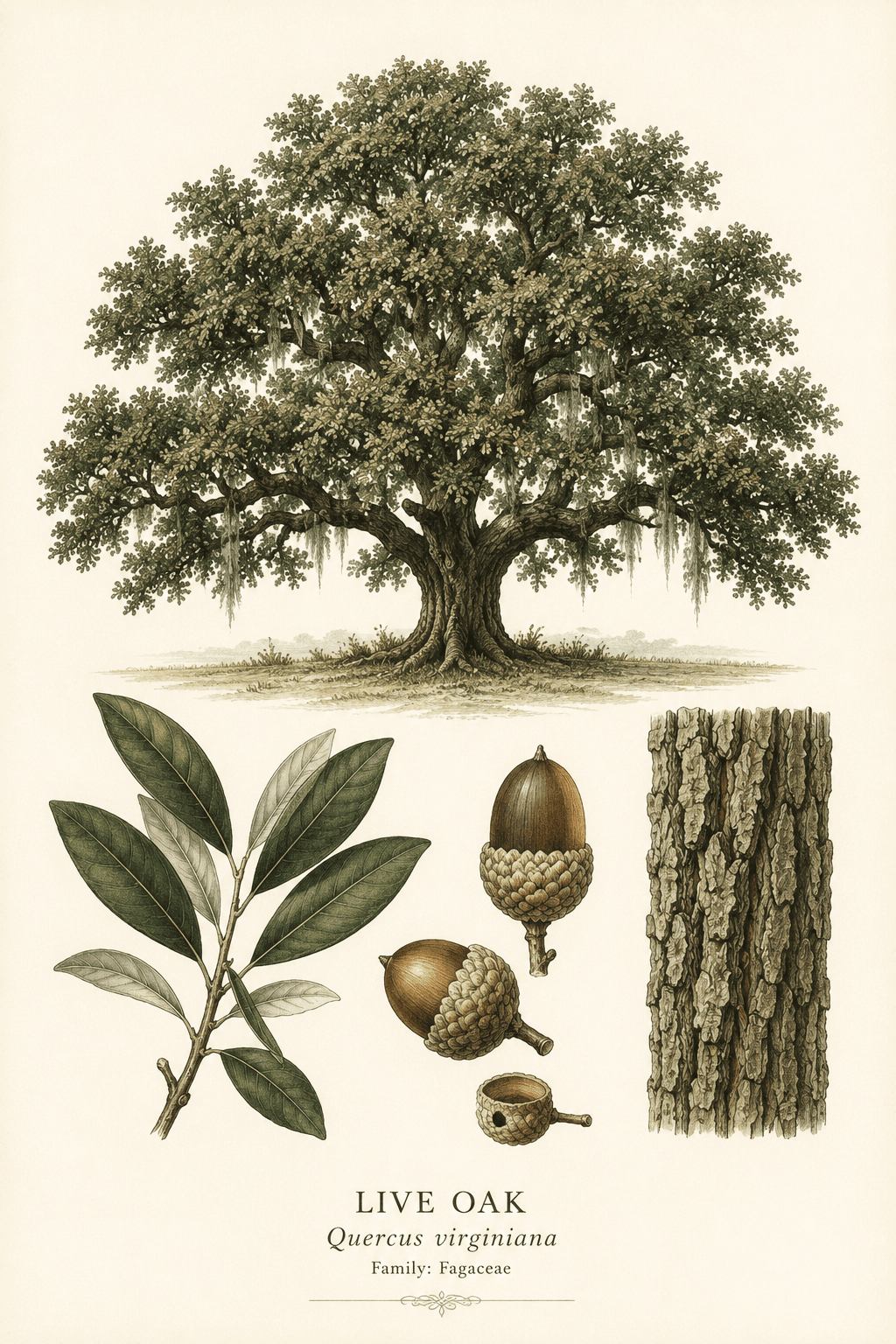 Live Oak botanical illustration