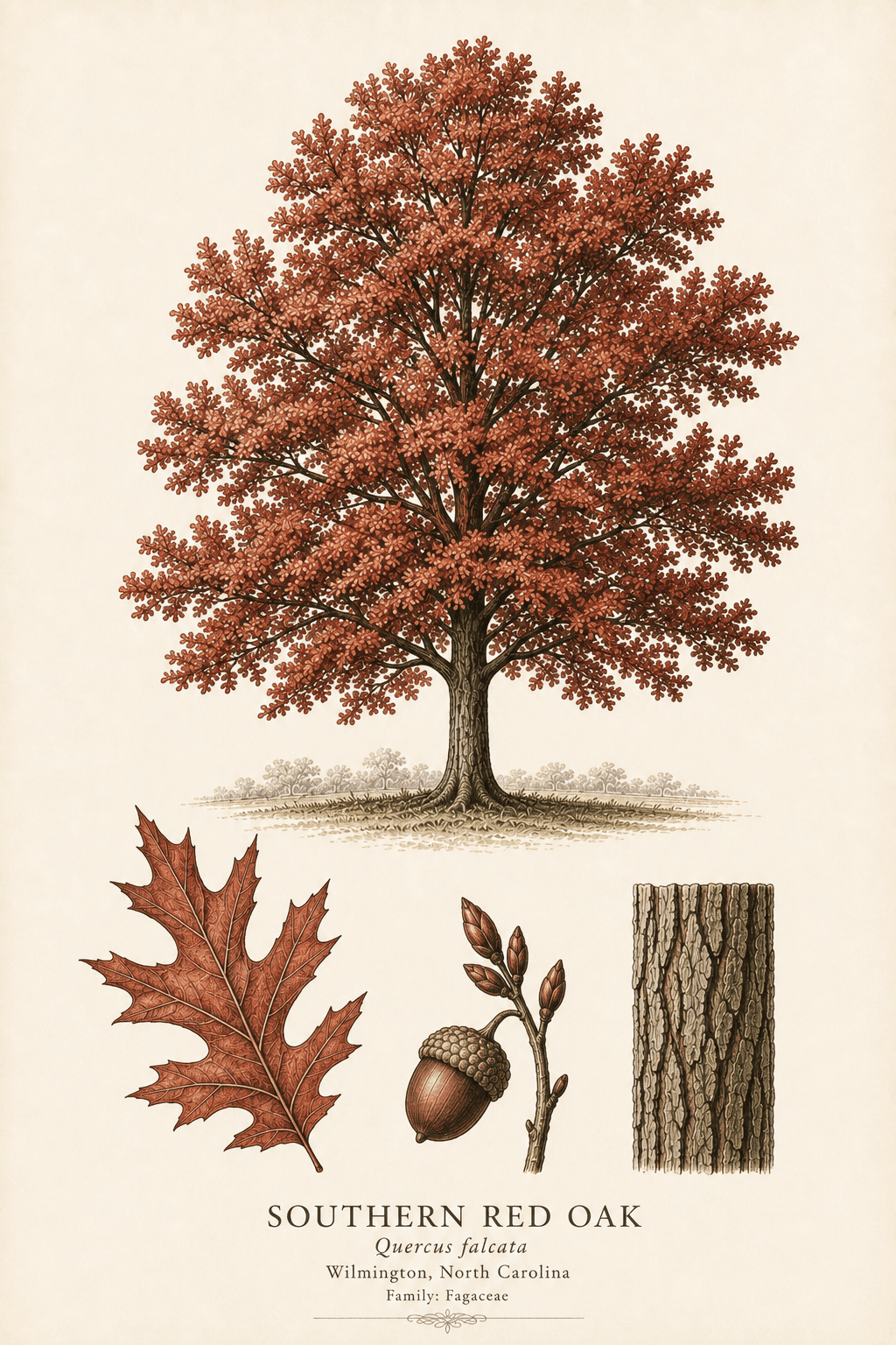 Southern Red Oak botanical illustration