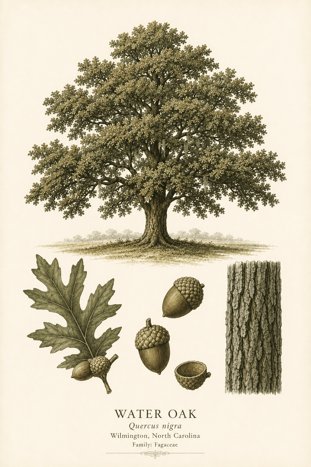 Water Oak botanical illustration